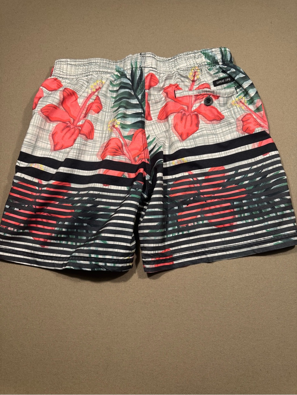 Men's Floral Stripe Swim Trunks - Coral/Black wave life 32